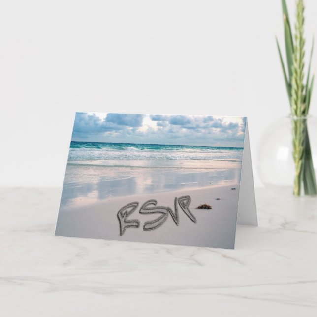 Invitation RSVP pour un mariage sur la plage au coucher du so (Devant)