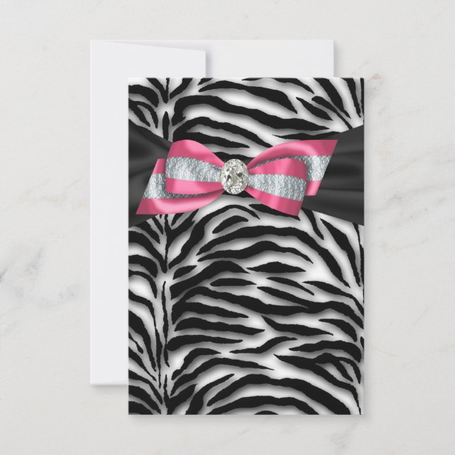 Invitation RSVP pour une fête au thème zèbre rose (Devant)
