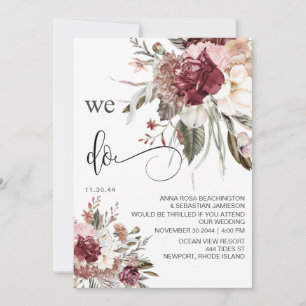 Invitation *~* RSVP QR AR15 Floral Burgundy Rose MARIAGE