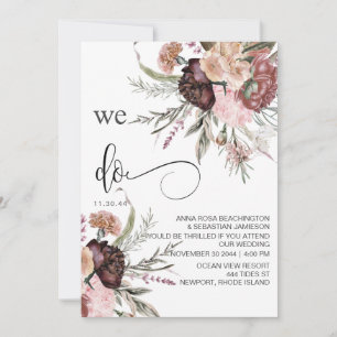 Invitation *~* RSVP QR Floral Maroon Rose AR15 MARIAGE