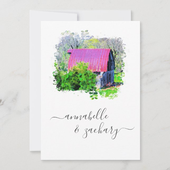 Invitation *~* RSVP QR Old Barn Country Rustic AR19 Mariage (Devant)