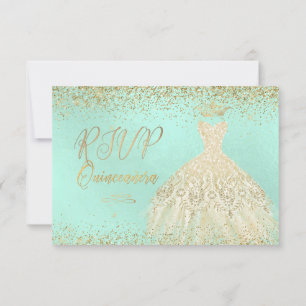 Invitation RSVP Quinceañera, Parties scintillant Gown, Faux G
