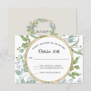 Invitation RSVP Réponse Eucalyptus Gold Wreath Folicard