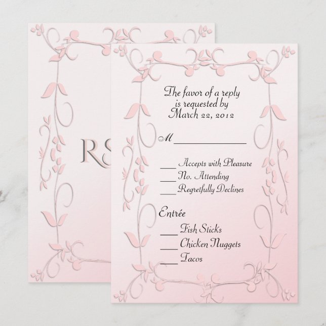 Invitation RSVP rose délicat avec choix d'entrée (Devant / Derrière)