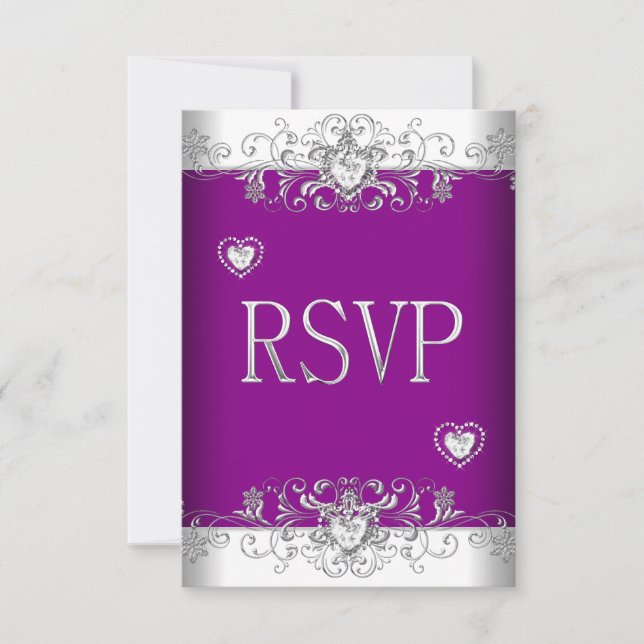 Invitation RSVP Rose Mariage Diamant Cœurs Blancs (Devant)