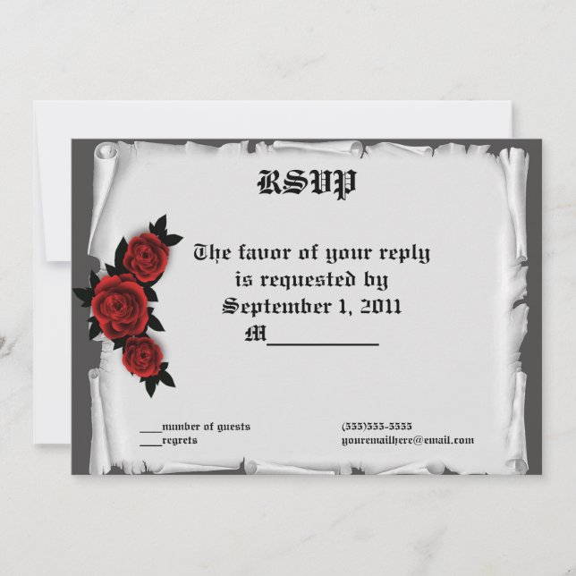 Invitation RSVP Roses en gazon gothique en dentelle (Devant)