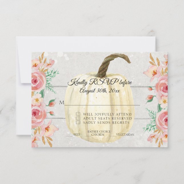 Invitation RSVP Rustic Blush Rose Floral Blanc Citrouille Boi (Devant)