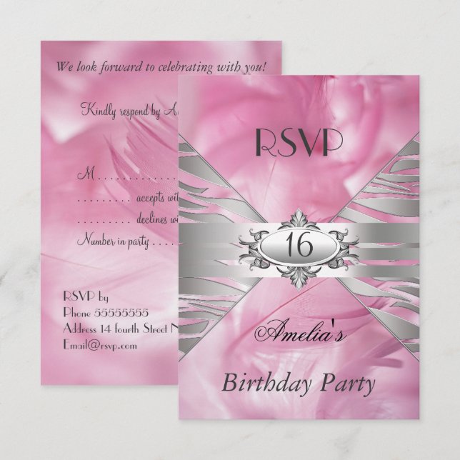 Invitation RSVP Sweet 16 Rose (Devant / Derrière)
