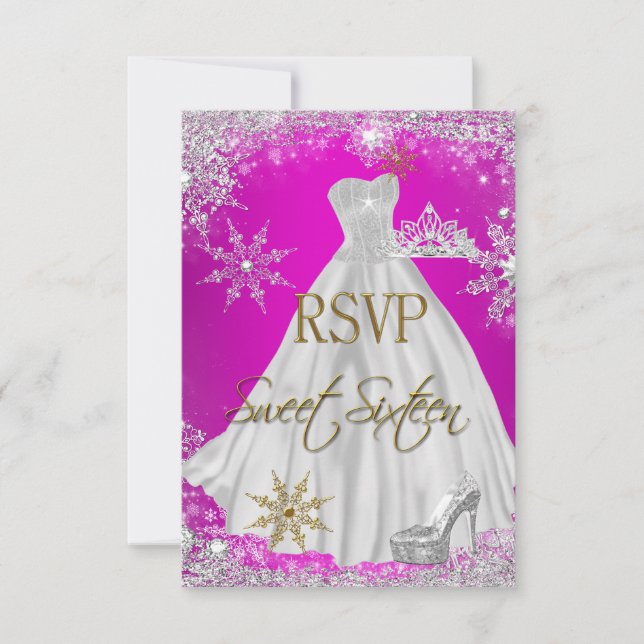 Invitation RSVP Sweet 16 Sweets sixteens Hot rose blanc or (Devant)