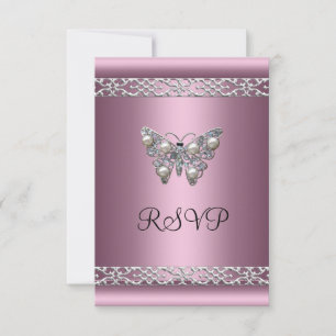 Invitation RSVP Sweet Sixteen Anniversaire Satin Papillon Ros