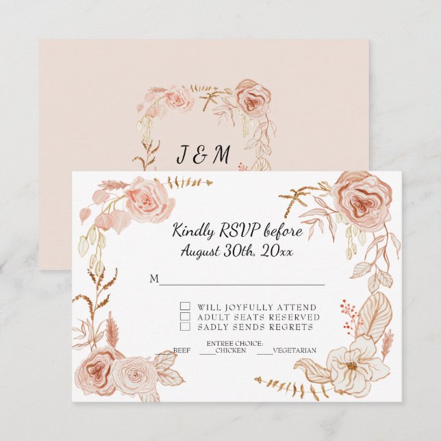 Invitation RSVP Terra Cotta Mariage d'aquarelle rose (Devant / Derrière)