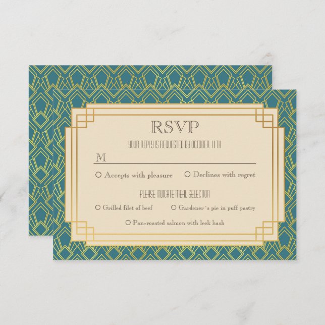 Invitation Rsvp vintage d'art déco (Devant / Derrière)