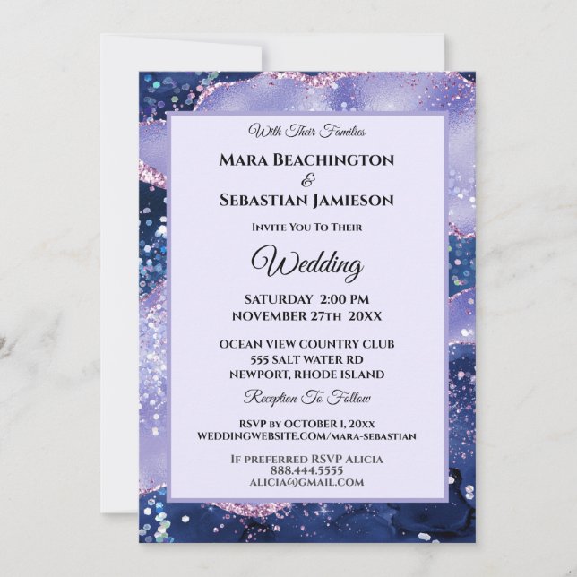 Invitation *~* RSVP Website Lavender AGATE Stars AR13 Mariage (Devant)