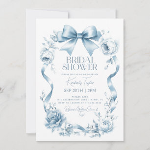 Invitation Ruban à arc en bleu poussiéreux Fleurs Florales Ma