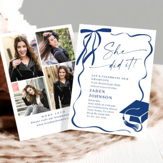 Invitation Ruban à nœud bleu tendance 4 PHOTO Fête de remise 