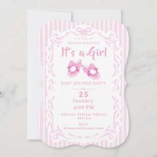 Invitation Ruban à nœud C'est une chaussure de bébé fille Ros
