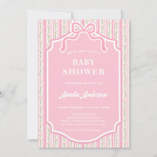 Invitation Ruban à nœud coquette rose blush moderne et bande