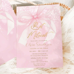 Invitation Ruban à nœud rose Coquette Bat Mitzvah