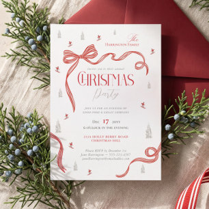 Invitation Ruban à nœud rouge élégant pour la fête de Noël no