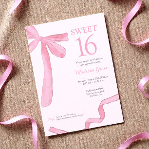 Invitation Ruban à nœud tendance Coquette Sweet 16 Rose poudr