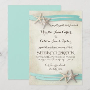 Invitation Ruban Aqua Sable et Starfish