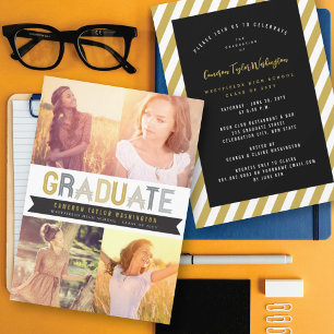 Invitation Ruban Argent Or Photo de Diplômé Fête de Remise de