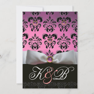 INVITATION RUBAN BLANC LILAS ROSE   MONOGRAMME DAMAS NOIR