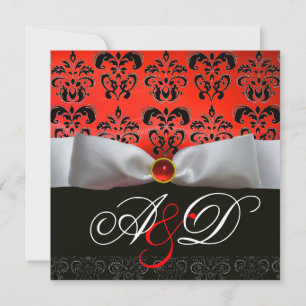 Invitation RUBAN BLANC ROUGE NOIR  DAMAS MONOGRAMME Rubis