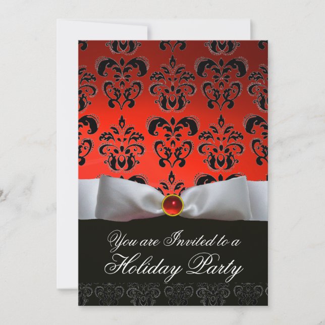 Invitation RUBAN BLANC ROUGE NOIR DAMASSÉ FÊTE DE NOËL Ruby (Devant)