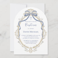 ruban bleu élégant cadre beige Baptême