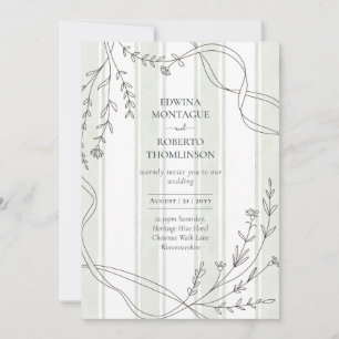 Invitation Ruban botanique à rayures et à dessins linéaires p