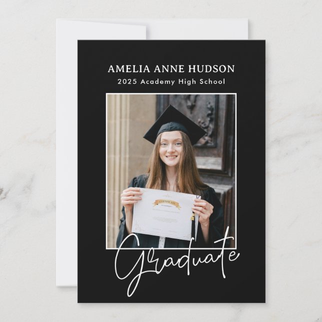 Invitation Ruban Bow tendance noir & blanc photo Graduation (Devant)