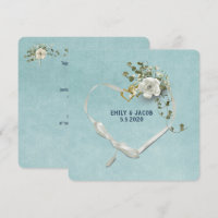 Ruban coeur mariage et anneaux avec bouquet de ros