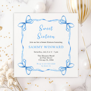Invitation Ruban Coquette Bleu Sweet Sixteen