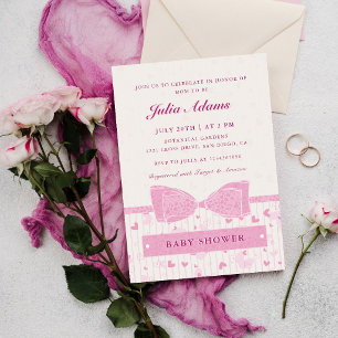Invitation Ruban de cœur d'amour rose Fête pour bébé
