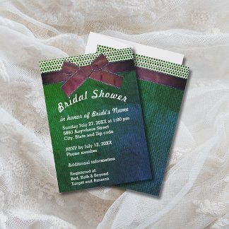 Invitation Ruban, dentelle, Fête des mariées Burlap Vert & Bl