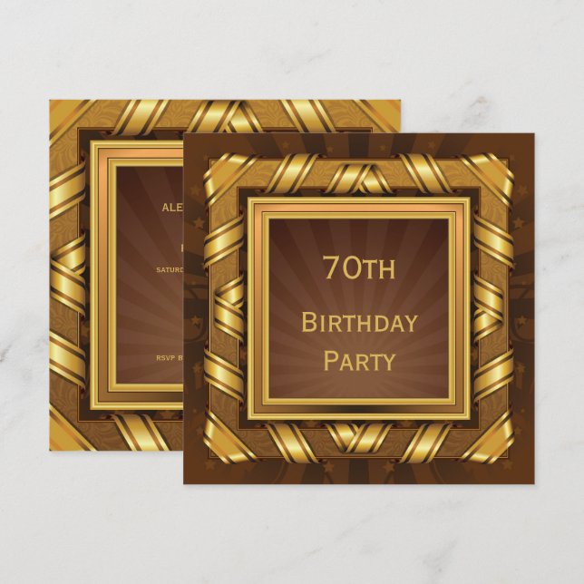 Invitation Ruban d'or et étoiles encadré Mans 70e anniversair (Devant / Derrière)
