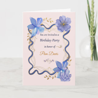 Invitation Ruban doré floral Fête d'anniversaire violette