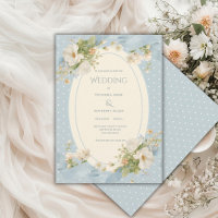 Ruban élégant floral à pois bleus mariage