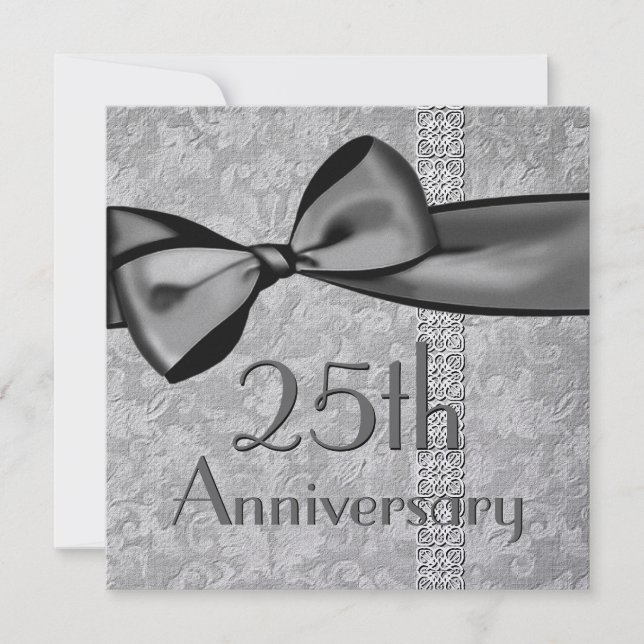 Invitation Ruban en faux satin métallisé pour 25e anniversair (Devant)