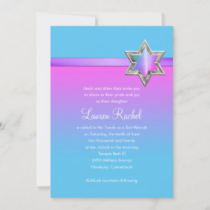 Invitation Ruban et étoile bat mitzvah rose ombre