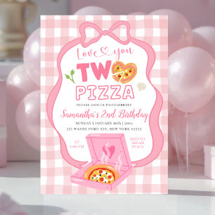 Invitation Ruban Gingham RoseJe t'aime DEUX pizza anniversair