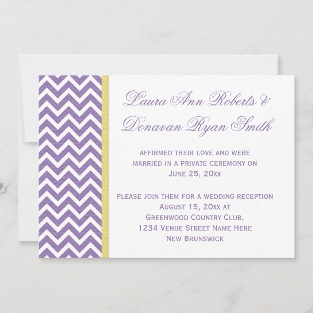 Invitation Ruban Jaune Chevron Blanc Violet Réception uniquem (Devant)
