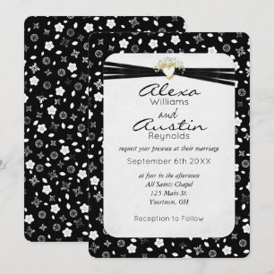Invitation Ruban Mariage noir dans le coeur de l'or