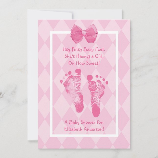 Invitation Ruban mignon de rose de baby shower d'empreintes (Devant)