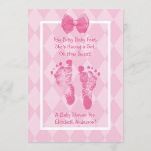 Invitation Ruban mignon de rose de baby shower d'empreintes