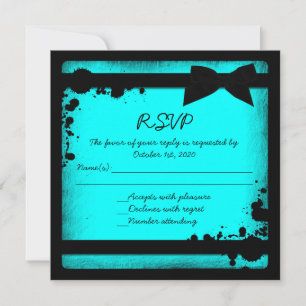 Invitation Ruban noir bleu sarcelle grunge mariage RSVP