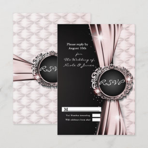 Invitation Ruban noir rose Glam Luxe Mariage réponse RSVP