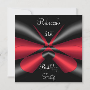 Invitation Ruban noir rouge 21e fête d'anniversaire élégante