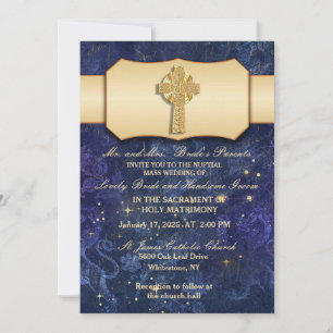 Invitation Ruban Or Avec Croix Celtique Or